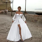 Thinyfull, Простые Свадебные платья с открытыми плечами и высоким Боковым Разрезом, новые пляжные свадебные платья с длинными рукавами, платье принцессы