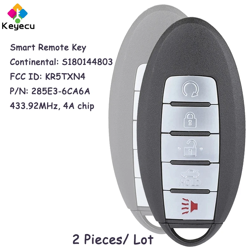 

Умный Автомобильный ключ KEYECU, 2 шт., с 5 кнопками, для Nissan Altima Sentra Versa 2019, 2020, 21, Fob KR5TXN4, S180144803, 433,92 МГц