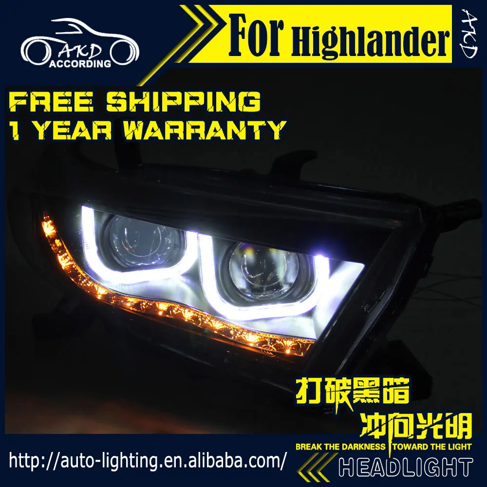 AKD автостайлинг фары для Toyota Highlander 2012 светодиодные ДХО H7 D2H Hid опция ангельский