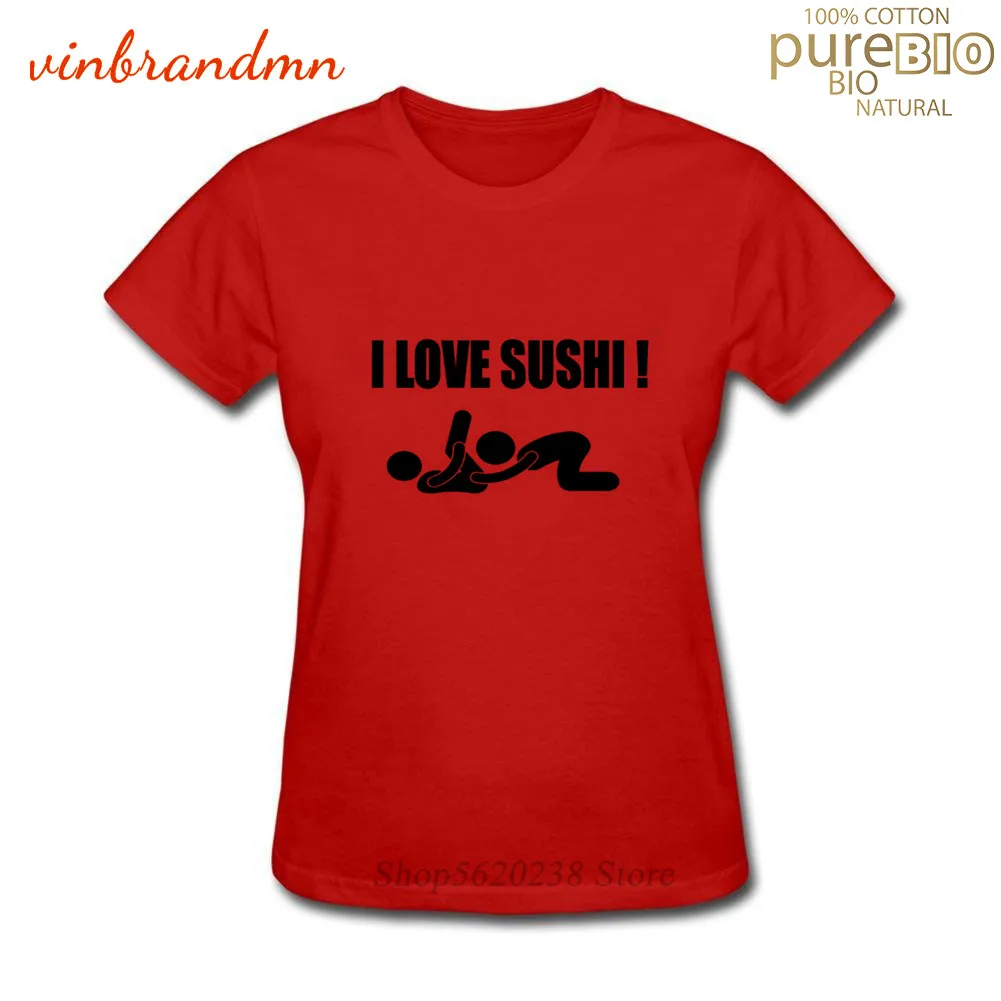 Забавная женская футболка с надписью I Love Sushi хлопковая Сексуальная короткими