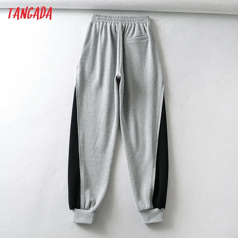 

Tangada 2021 Women Patchwork Gray Pants Cargo Strethy Waist Pants Trousers Joggers Female Sweatpants CH25