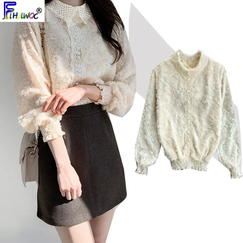 Женские топы в Корейском стиле с кукольным дизайном милые вязаные крючком