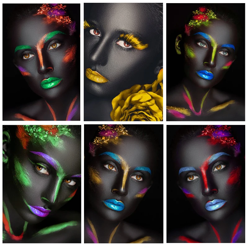 African Black Sexy Woman Oil Painting Wall Art Posters and Prints Makeup Girls Scandinavian Canvas Picture for Living Room Decor | Дом и сад