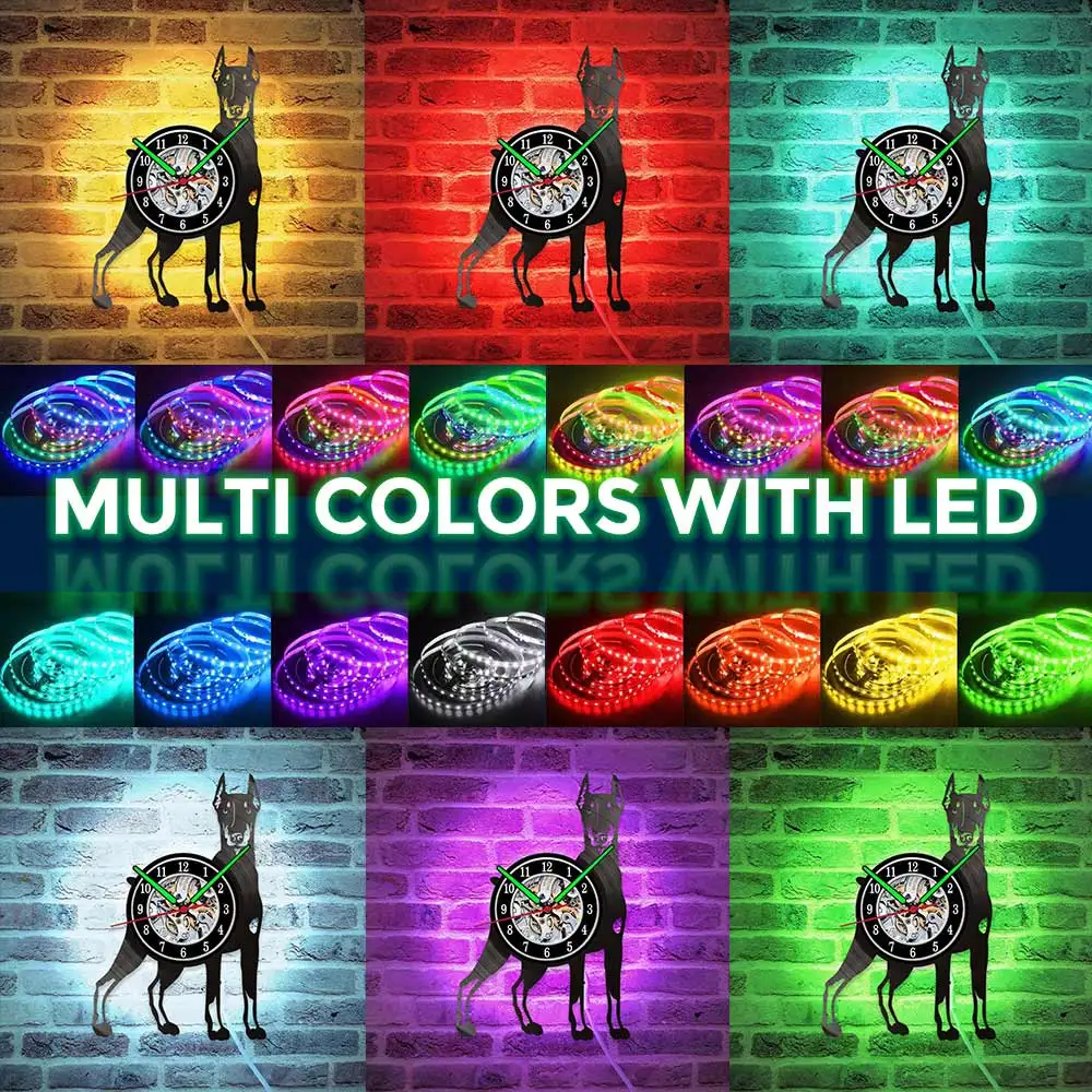 

MCDFL The Dog Dobermann Vinyl Record Wall Clock Mechanism For Wall Hours Home Watch Clocks Wall Home Decor 12 Inch Gift Ideas