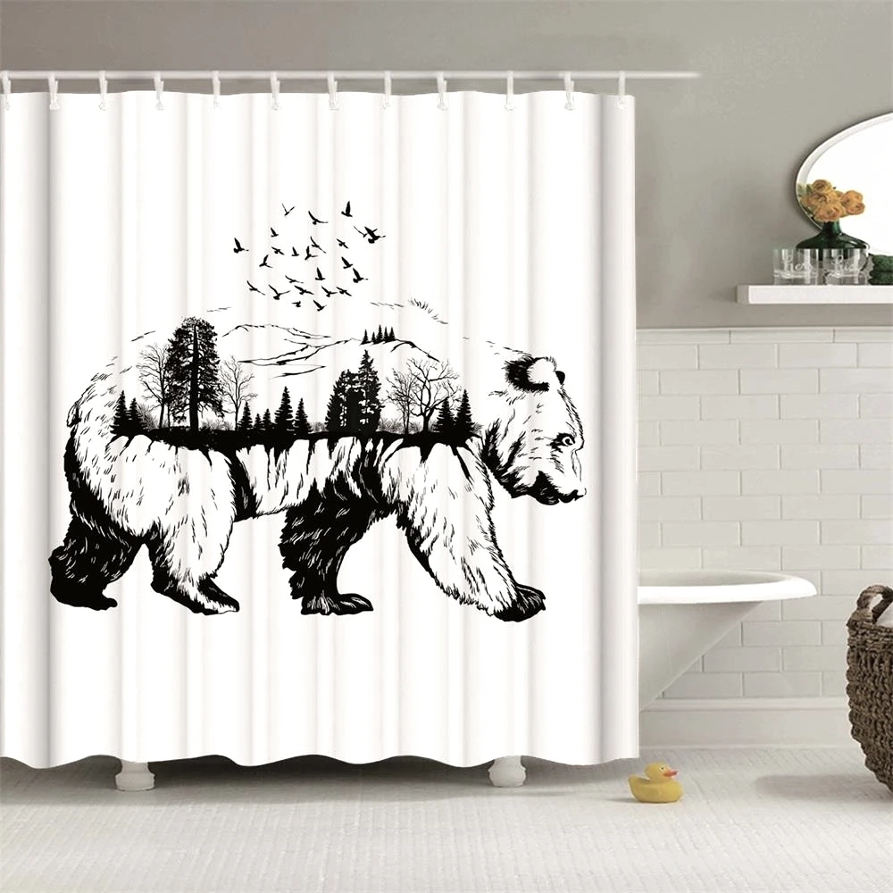 Занавеска для душа Dafield с силуэтом и лесным ландшафтом Летающие птицы тканевая