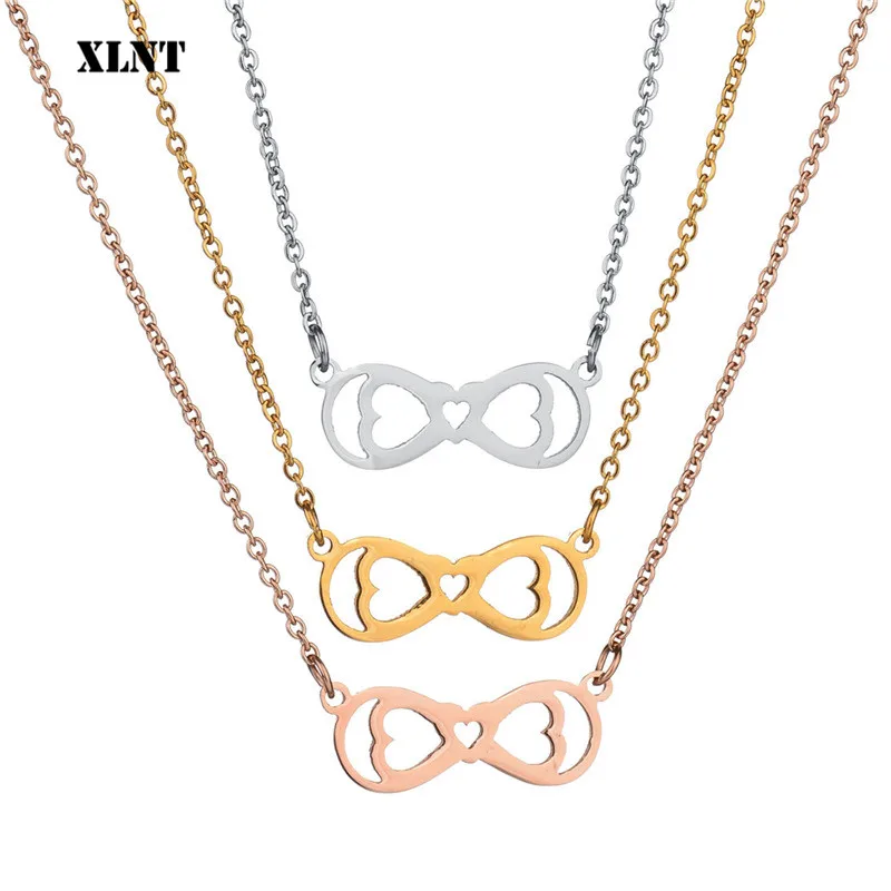 XLNT Tiny Infinity Heart Pendant Necklaces for Women Choker Lucky Number Eight Geometric Long Chain Necklace | Украшения и