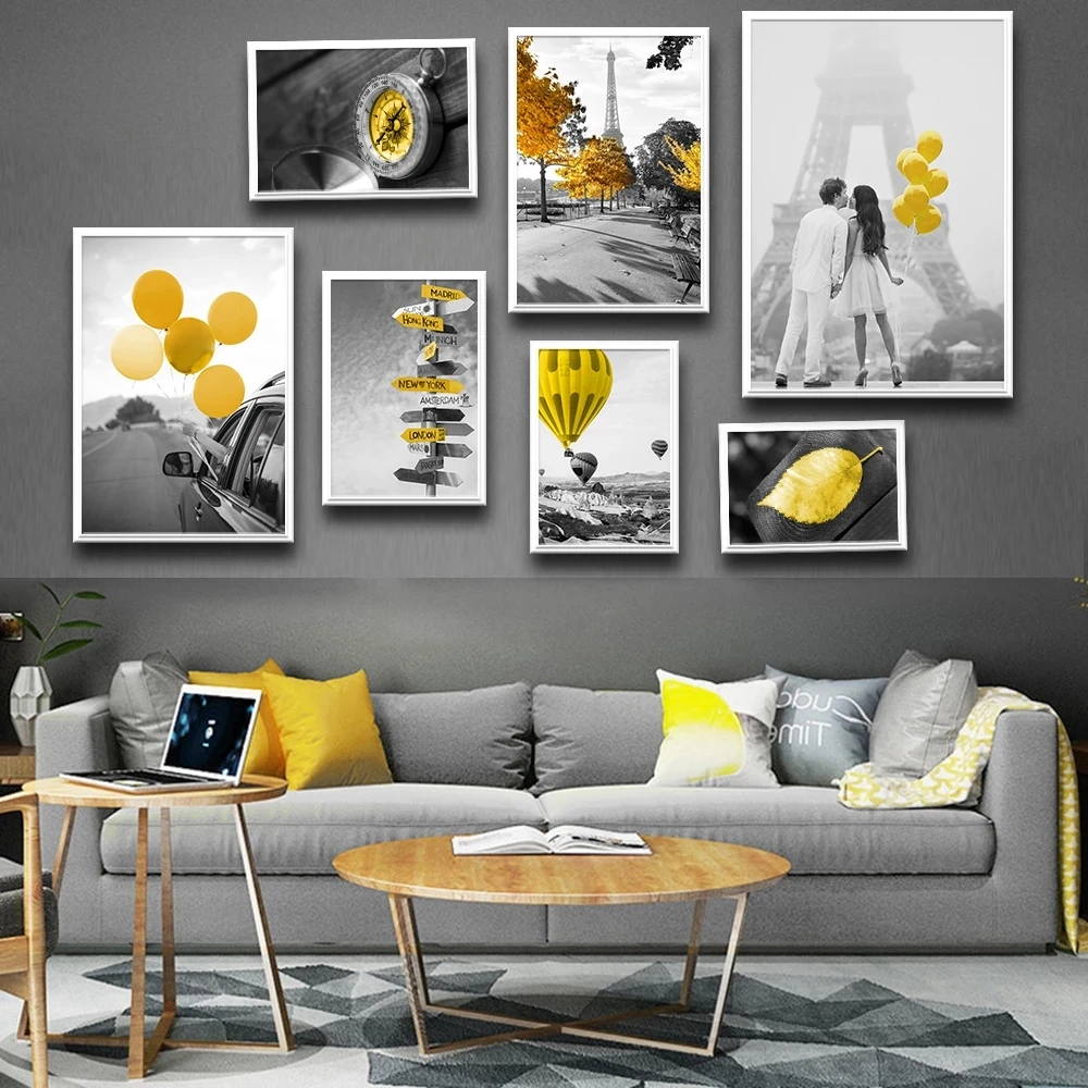 

Black And White Landscape Nordic Canvas Painting Set Art Yellow Scenery Wall Picture For Living Room Decoration Poster And Print