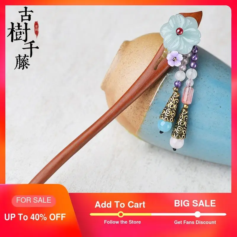 

Vintage Hair Stick For Women Ethnic Wood Trendy Flower Hair Accessories Girls Stone Drop Head Jewelry Fashion 2018 New Arrival