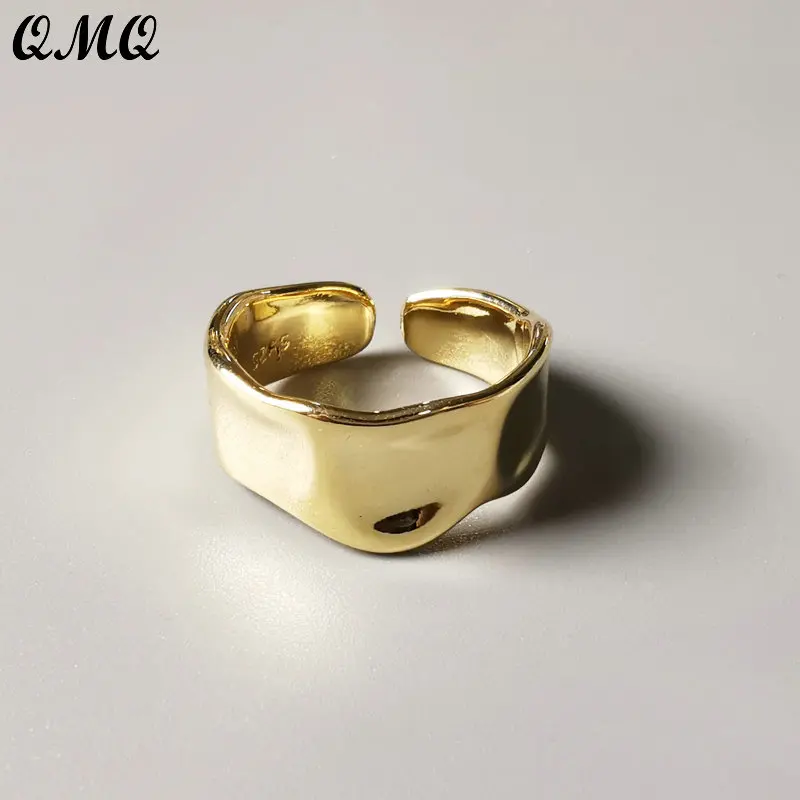 

Real 925 Sterling Silver Fashion Irregular Concave Convex 18k Golden Ring Width Open Finger Ring for Women Men High Quality