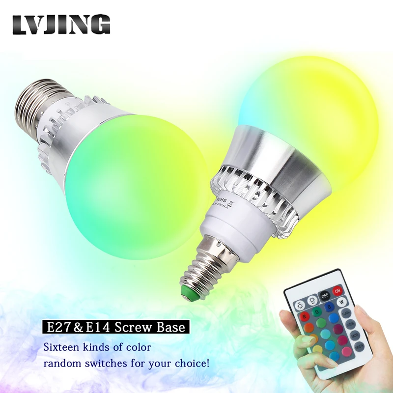 5 шт./лот Светодиодная лампа E14/E27 Вт 10 цветная RGB с пультом дистанционного