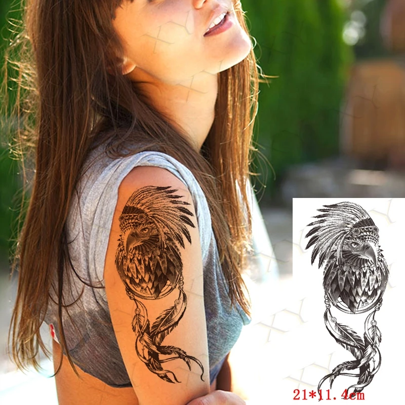 Waterproof Temporary Tattoo Sticker Indian Dreamcatcher Flash Tattoos Feather Eagle Beak Body Art Arm Fake Tatoo for Women Men