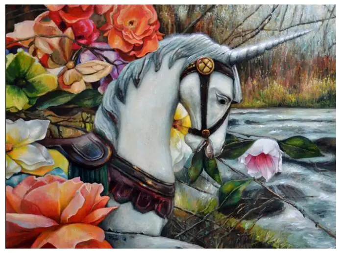 Единорог Бриллиантовая мозаика в виде лошади вышивка пейзажа живопись наклейки