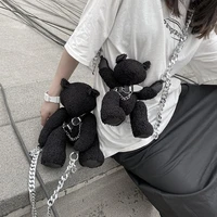 xiuya gothic crossbody bag for women 2021 harajuku cool doll bear shape shoulder bag decoration package coin purse female wallet