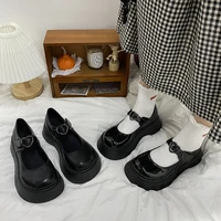 flats platform shoes woman mary janes 2021 spring british style solid vintage buckle strap leather flats single shoes loafers