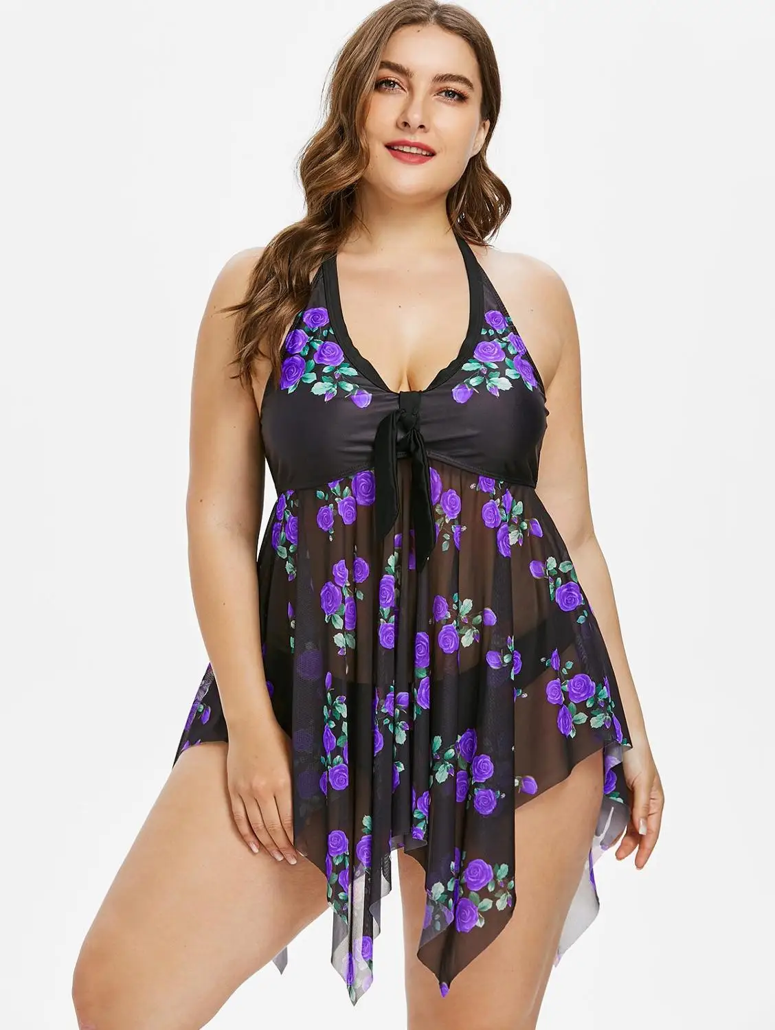 Танкини цветочный принт Купальник 2020 бразильский Монокини Сетчатое платье