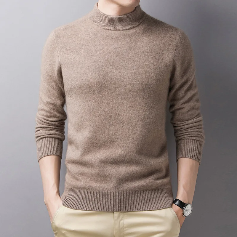

Brand semi-high collar men's sweater pure color pullover autumn winter men's thick warm business casual knitted bottoming shirt