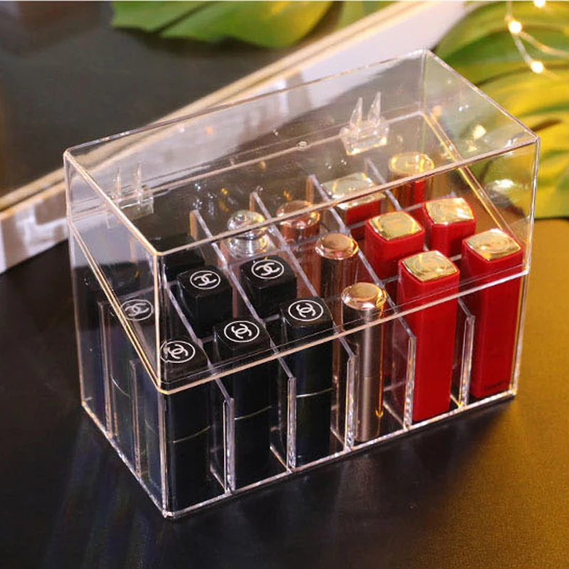 Acrylic Transparent 18 Slots Lipstick Storage Box With Lid Lip Gross Holder Case Organizer Makeup | Дом и сад