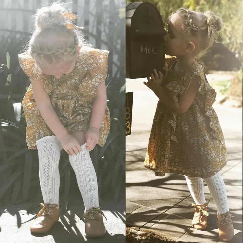 Летняя принцесса девушки цветы платье Дети Девочка Boho пляжные Мини платья Одежда