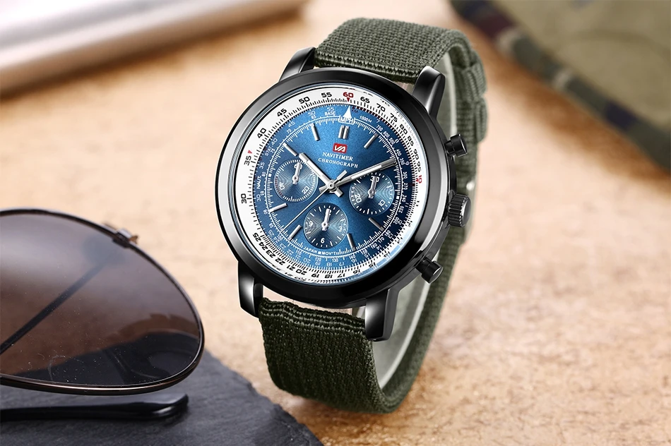 Airplane Sports Military Blue Dial Pilot Calendar Men Wristwatch Chronograph Fashion Casual Brand Army Brown Leather Watches