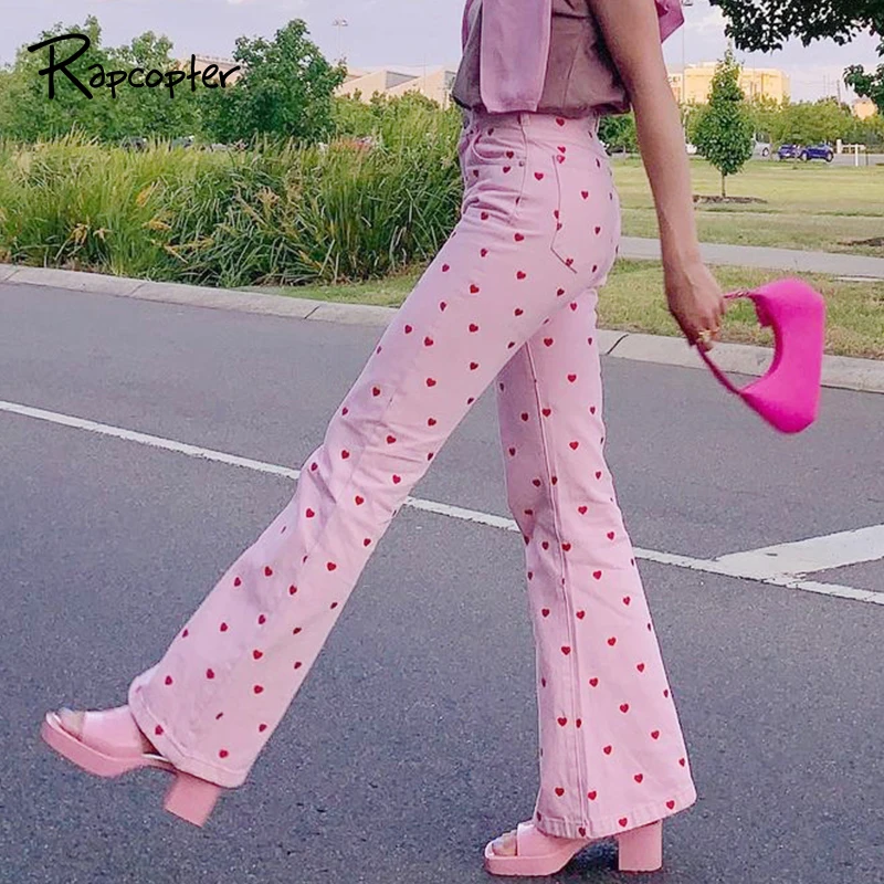 

Y2K Pink Pants Heart Printed Sweet Trousers Vintage Aesthetic Party Pants Pockets Joggers Festival Outfits Women New