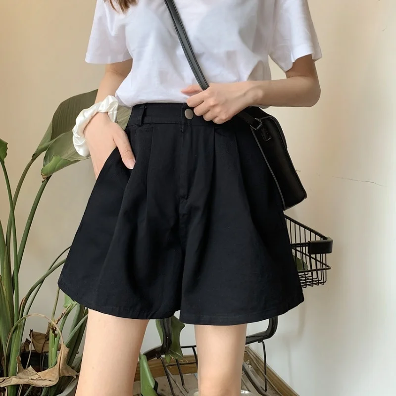 

High Waist Black Shorts Women's Summer 2021 New Korean Style All-Matching Straight Loose Suit Pants Small Wide Leg Pants