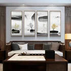Плакат в китайском стиле с пейзажем, рыбацкой лодкой и простыми чернилами, акварельная картина на холсте, Настенная картина для домашнего декора