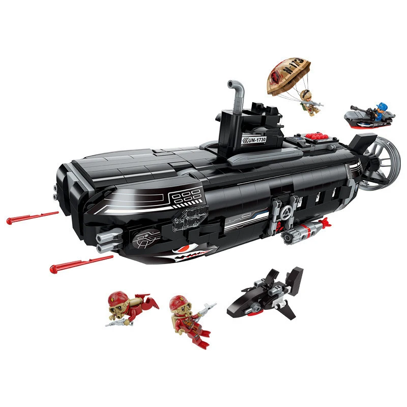 1196 шт. детские строительные блоки игрушки Legoingly город Военная подводная лодка