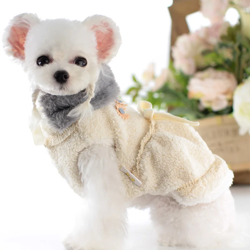 

Free shipping lollipop new style pet dog clothes for fall/winter Teddy VIP fleece sun flower skirt cat costume