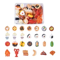 52pcsbox mixed resin food pendant cake pizza pastry sushi shape charms for diy earring key chains jewelry making accessories
