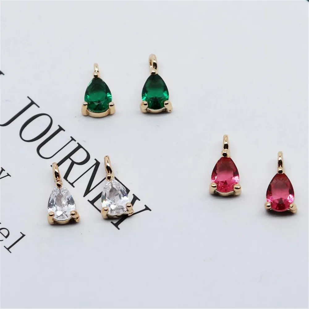 

Real 14K Gold Plated Set with colorful zircon water drop pendant handmade DIY earrings pendant bracelet jewelry material