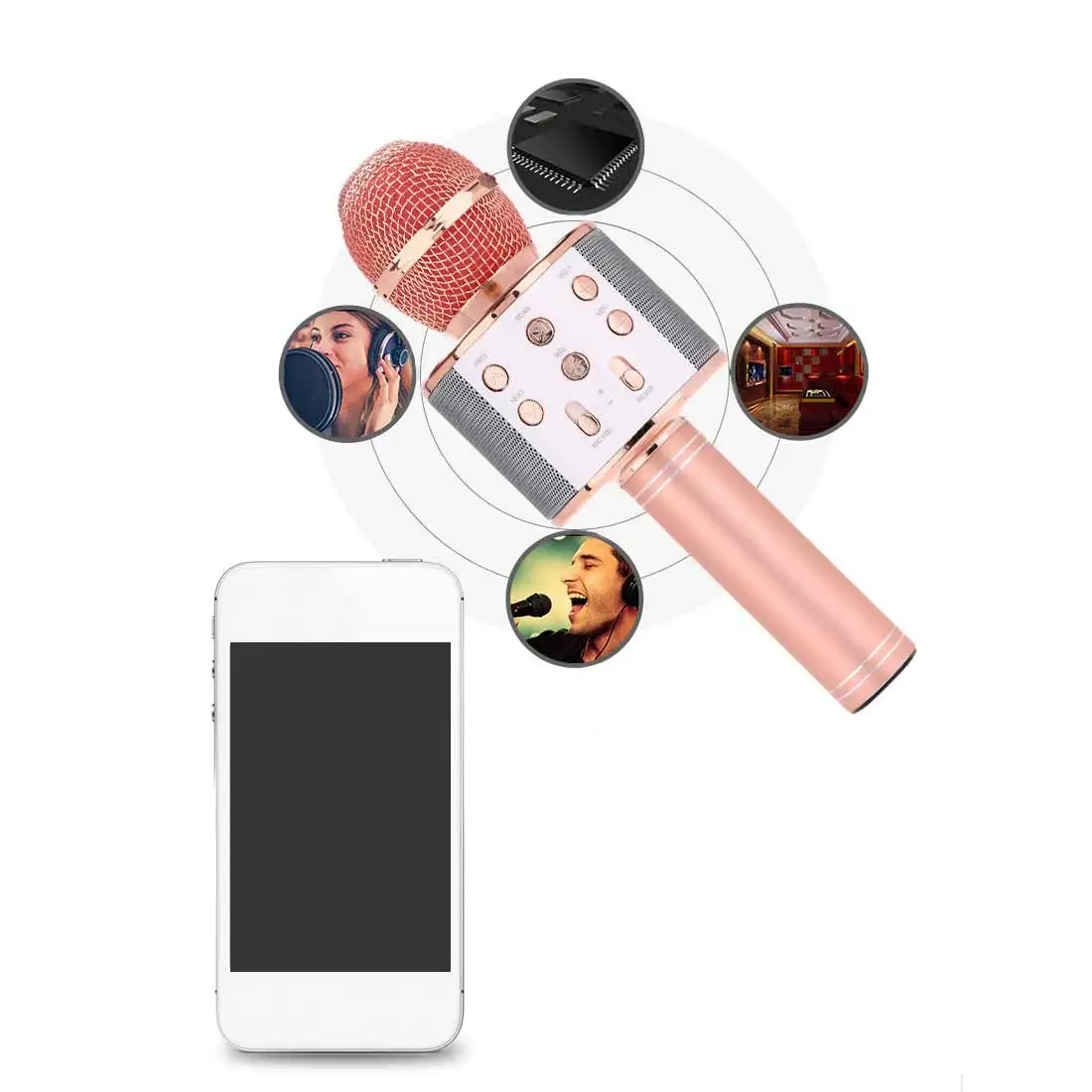 Bluetooth беспроводной микрофон динамик ручной микрофон караоке микрофон музыкальный плеер для вокала, с рекордером KTV караоке микрофон