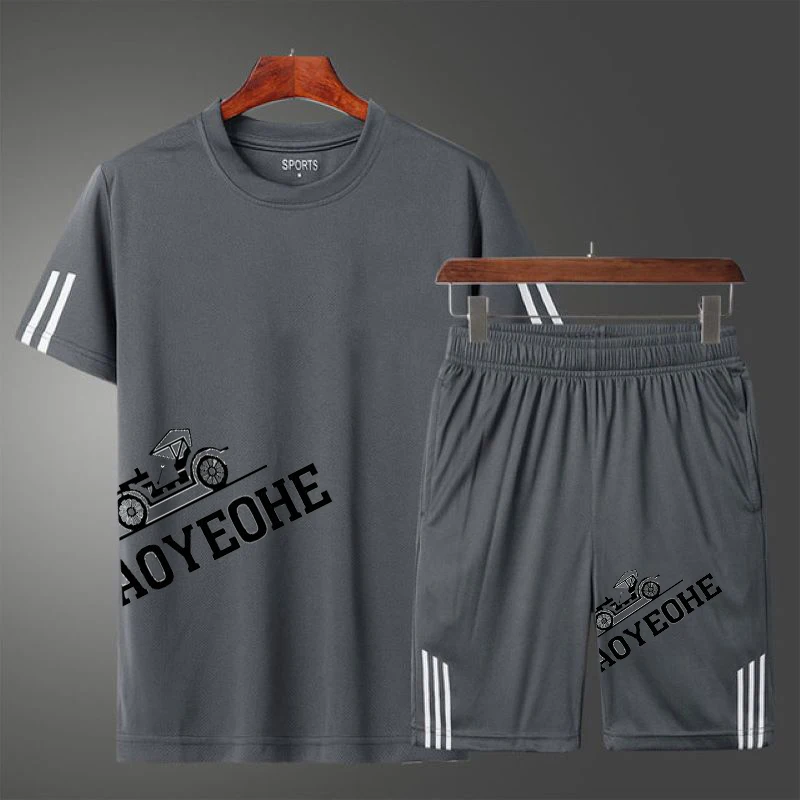

2021New 2 Piece Sets Sportswear Men's Tracksuit T-shirts Shorts Set Two Piece Suit Beach Men's Short Sets Clothing Summer