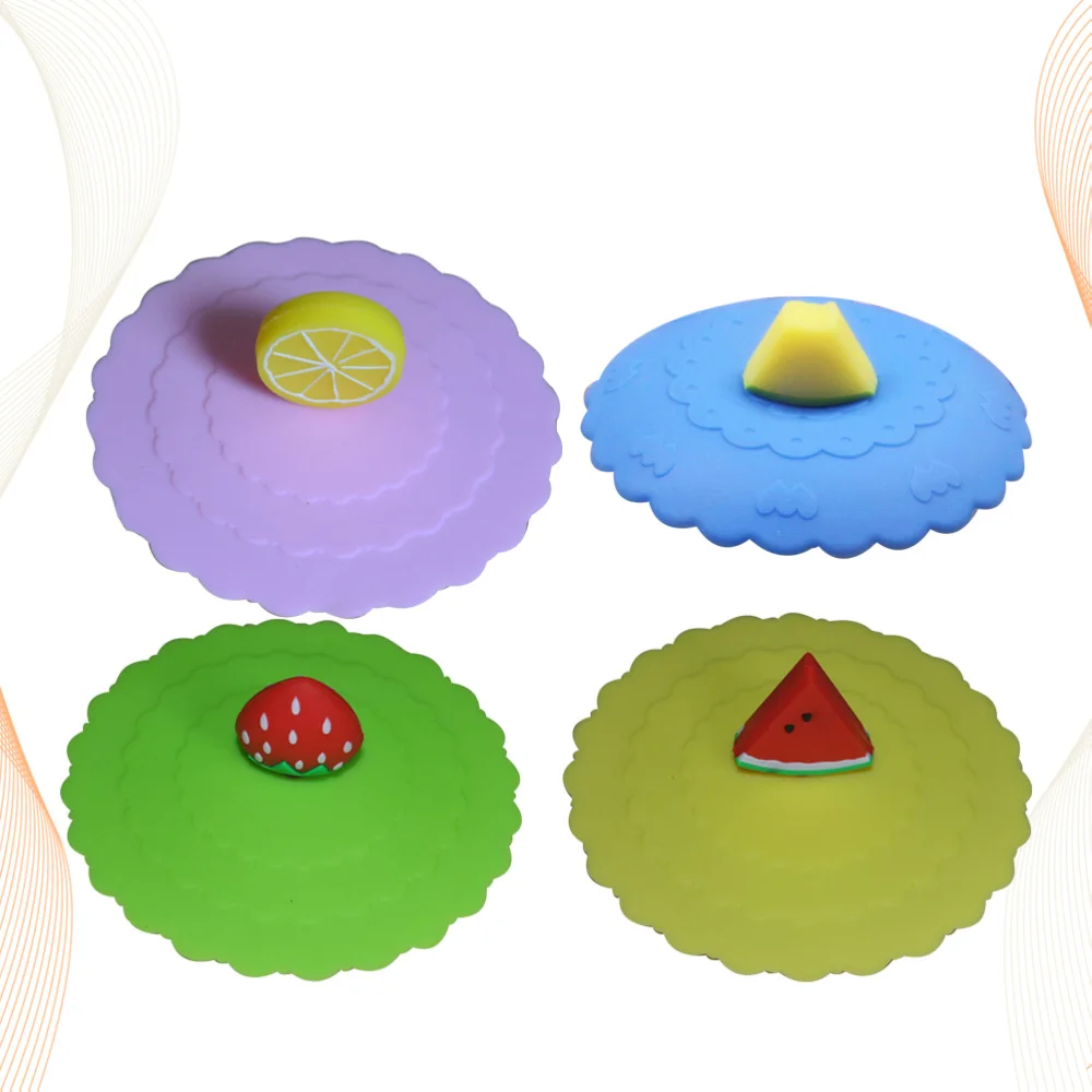 

4 Pcs Silicone Cup Lids Creative Fruit Shaped Mug Covers Anti-dust Reusable Drink Covers Soup Cup Lids (Watermelon Strawberry Le