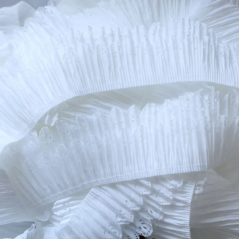 2 YARD DIY 8 cm wide double layer white pleated laser cut out collar cuffs and hem lace accessories | Дом и сад