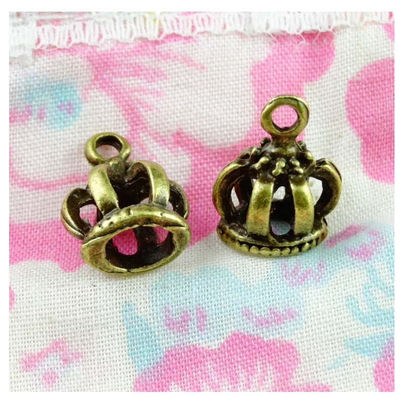

60pcs 14*10.5MM Antique Bronze Plated Retro crown charm pendant DIY jewelry accessories