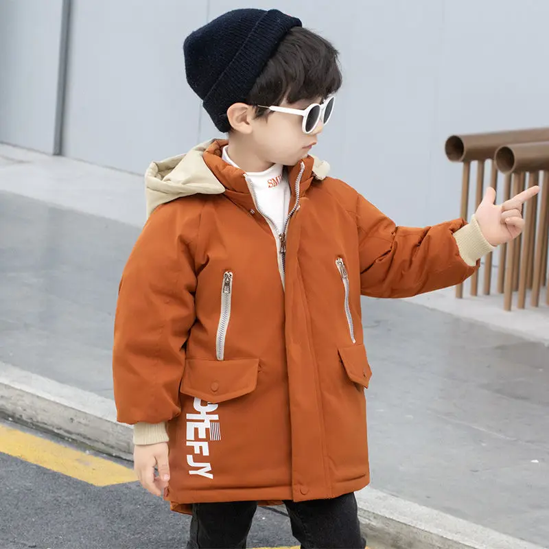 

Winter Polyester Jacket For Boy 2021 Korean Version Fashion Thickening Coat Handsome Keep Warm Casual Hooded Children's Clothing