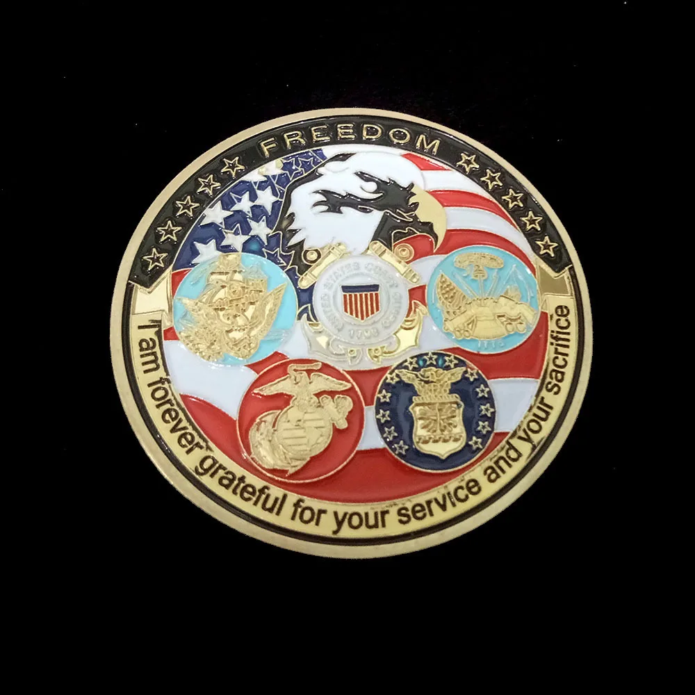 

New Gold Plated Coin USA Navy USAF USMC Army Coast Guard American Free Eagle Totem Gold Military Medal Challenge Coin Collection