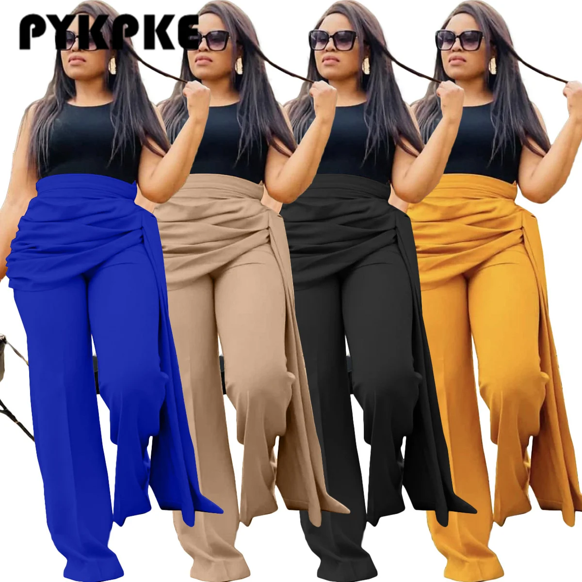 

Women Casual Loose Wide Leg Trousers Autumn Fashion Streetwear Mid Waist Irregular Long Pants