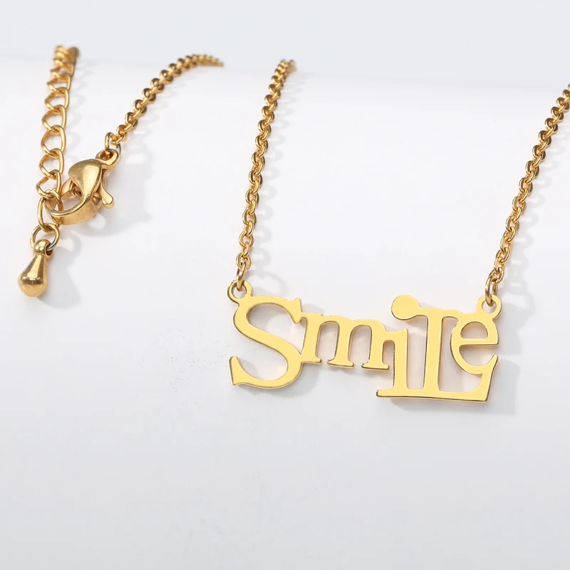 Ожерелье с надписью SMILE из нержавеющей стали кулон Smile ювелирное изделие золотого
