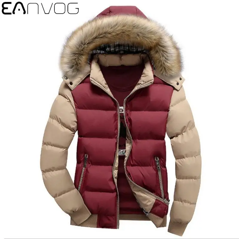 

Мужская зимняя куртка с меховым воротником, теплая ветровка, толстая хлопковая одежда на молнии с капюшоном, верхняя одежда с подкладкой в с...