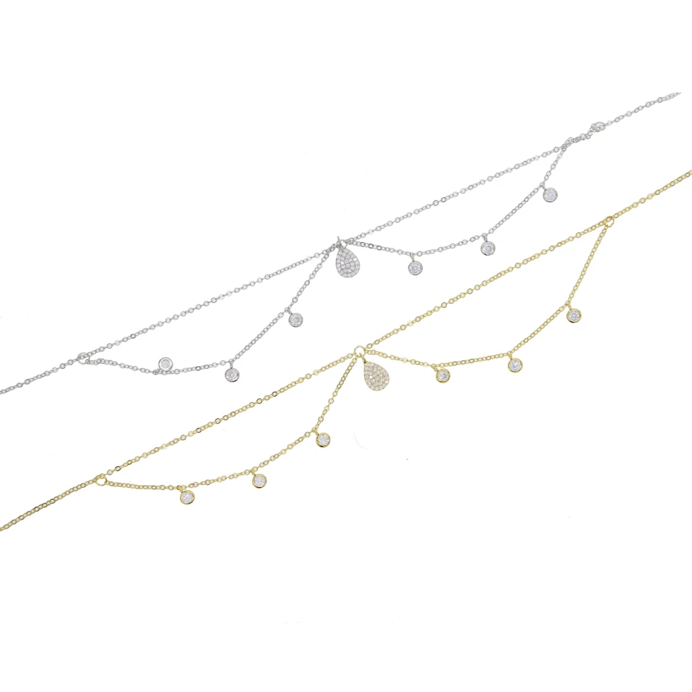 Серебряное Двухслойное колье с подвеской cz элегантное чокер в виде слезы для