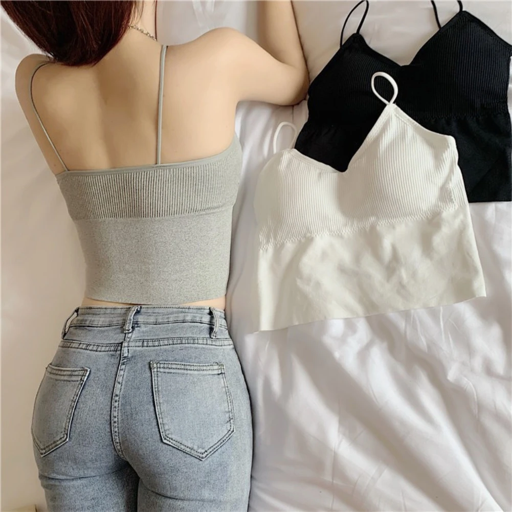 

Women Seamless Bra Crop Top Ice Silk Tube Top Underwear Bra Korean Fashion Padded Beautiful Back Bralette