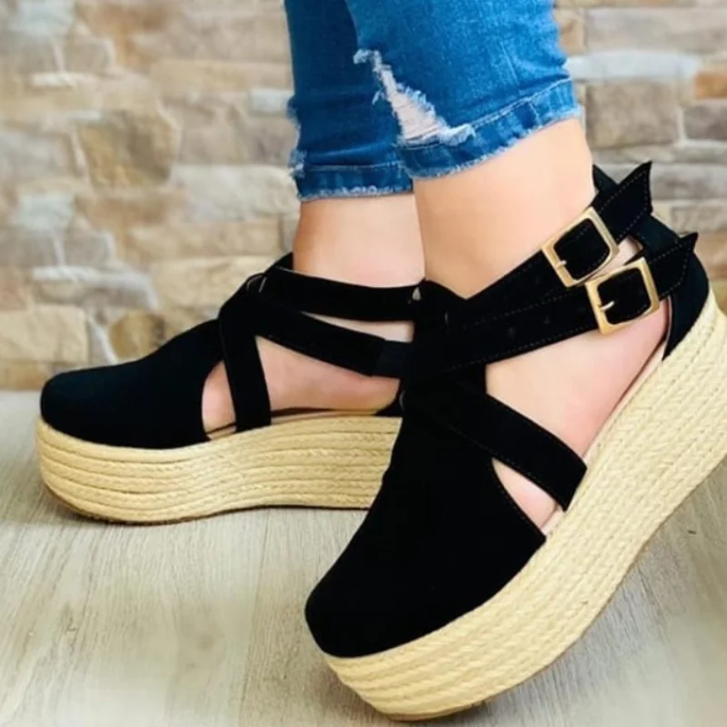 

Women Flats Sandals Platform Shoes Fashion Lace-up Straw The Heel Wedges Sneakers Vulcanize Shoes Casual Shoes Zapatillas Mujer