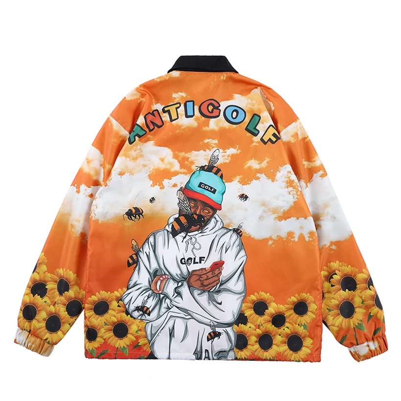 Golf Wang Jacket Single Breasted Men Women Mesh Jacket Turn-down Collar Peaceminusone Fragment Sun Flower Windbreaker Outerwear