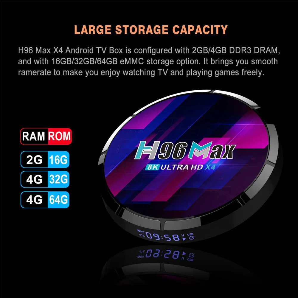 Фото H96 MAX X4 Android 10 Smart TV BOX Amlogic S905X4 2/4 ГБ RAM16/32/64 Google Player 8K 24fps 3D Wifi 2 4G & 5G телеприставка H96 MAX X4 Android 10 Smart TV BOX Amlogic S905X4 2/4 ГБ RAM16/32/64 Google Player 8K 24fps 3D Wifi 2 4G & 5G телеприставка