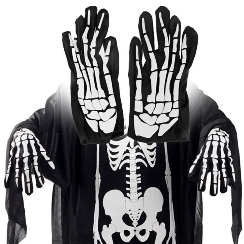 Halloween Party Costume Ghost Gothic Black Skull Skeleton Bone Wrist Gloves Supplies | Дом и сад