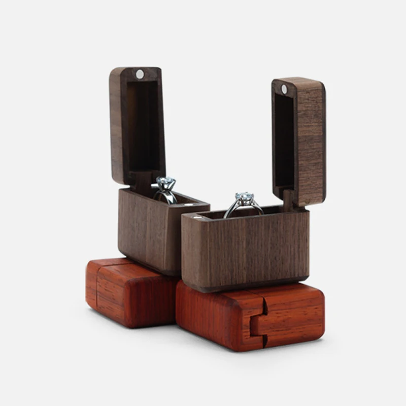 

Creative proposal ring box Wood Wedding ring box Mini exquisite carry ring storage box singe pack Walnut Rosewood