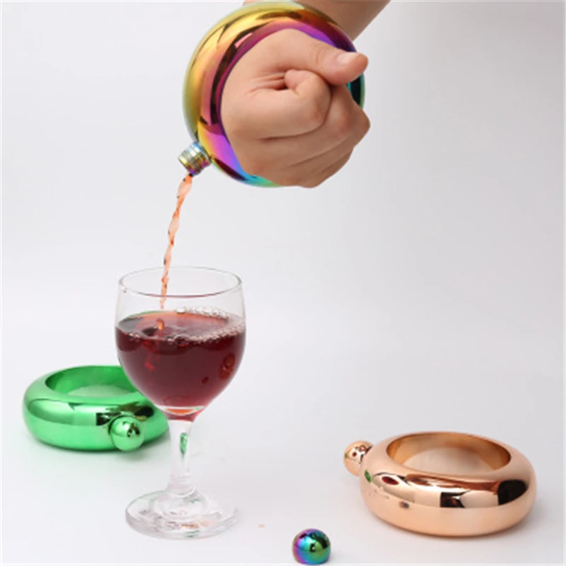 Creatieve Bangle Armband Heupfles 3.5 Oz Draagbare Ronde Chic Wijn Fles Whiskey Vodka Rvs Alcohol Heupfles