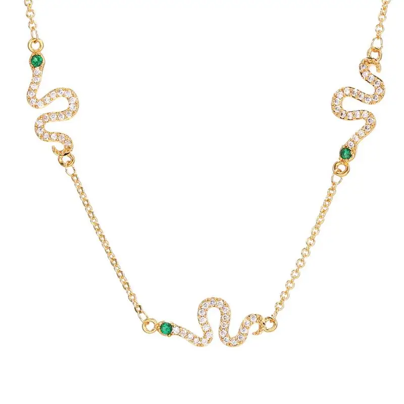 

Surflove Retro Snake Necklace Gold-Plated Micro-Inlaid Zircon Fashion Trendy Exquisite Necklace Party Banquet Event Accessories