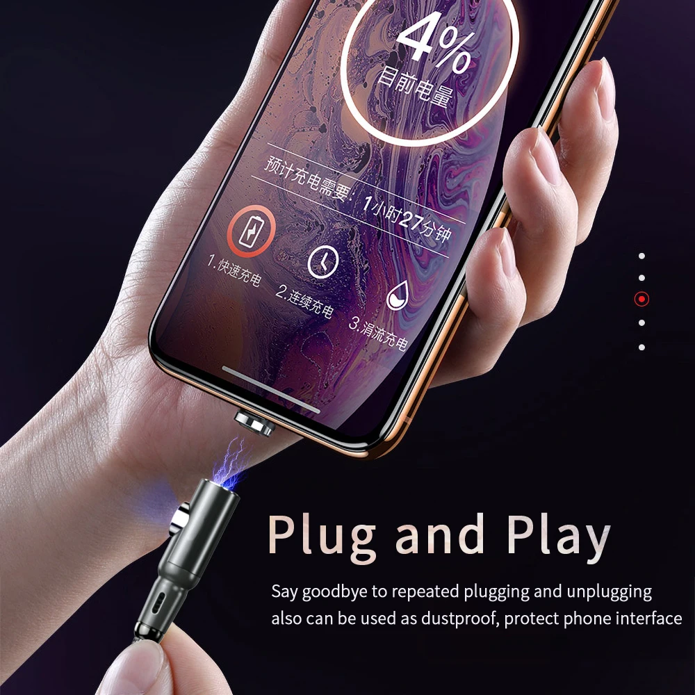 Магнитный кабель Micro USB C с поворотом на 360 градусов для быстрой зарядки iPhone 7 8 11
